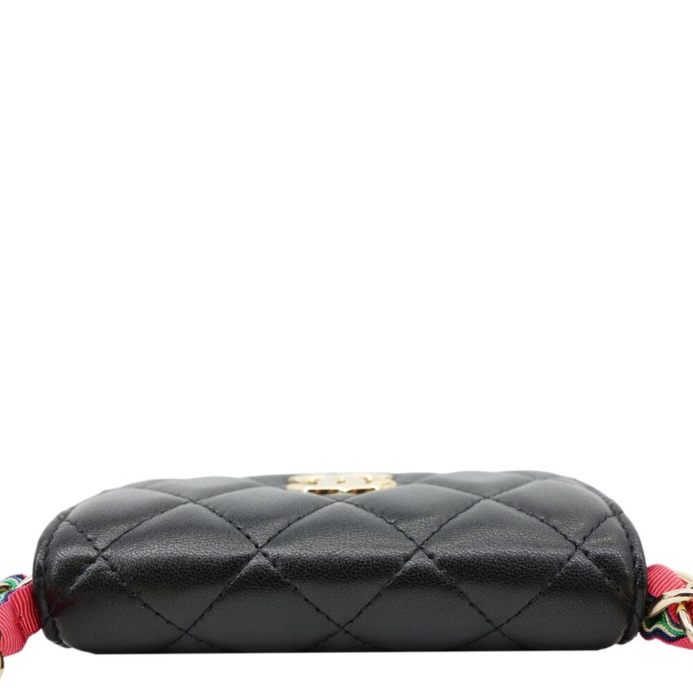 Chanel  Ribbon Flap Shiny Lambskin Quilted Leather Belt Bag Black - Picture 5 of 13